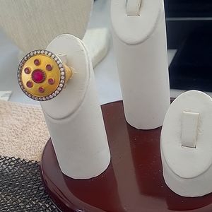 NWT Ethnic Turkish Ruby & SWAROVSKI crystals shield Ring size 6